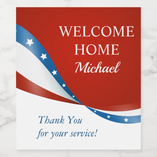 ウェルカムホームパーソナライズされた赤白と青 ワインラベル (シングルラベル)