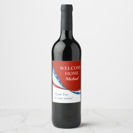 ウェルカムホームパーソナライズされた赤白と青 ワインラベル (正面)