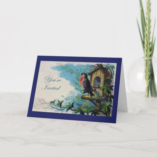 ウェルカムホームパーティの招待状、ロビン、バードハウス 招待状 (正面)