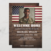 ウェルカムホームパーティー兵士カスタムの写真USA国旗 招待状 (正面/裏面)
