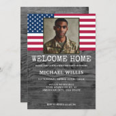 ウェルカムホームパーティー兵士カスタムの写真USA国旗 招待状 (正面/裏面)