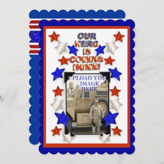 ウェルカムホームパーティー軍隊愛国的アメリカ 招待状 (正面/裏面)