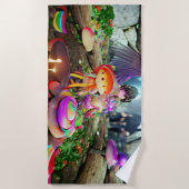 ウェルカムホームビーチファミリーマッシュルームと妖精 ビーチタオル (正面)