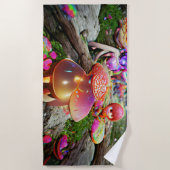 ウェルカムホームビーチファミリーマッシュルームと妖精 ビーチタオル (正面)