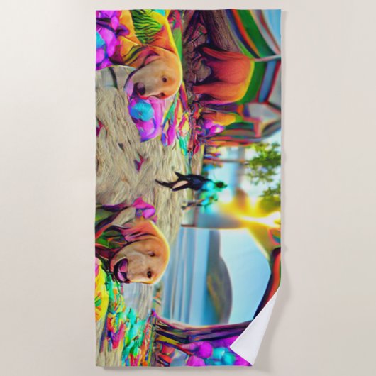 ウェルカムホームビーチファミリーラブラドールレトリエバードッグ ビーチタオル (正面)