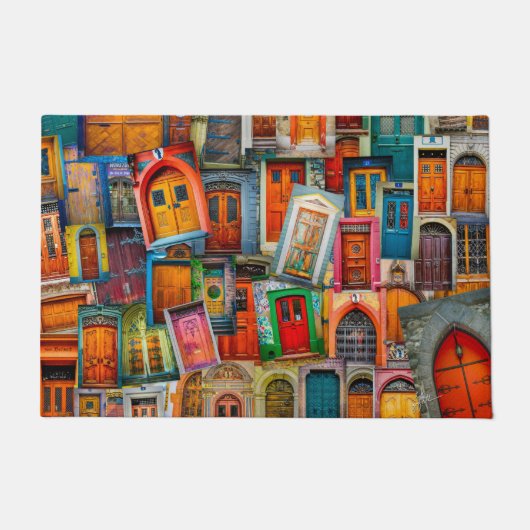 ウェルカムホームモダンヴィンテージドアパターン ドアマット (正面)