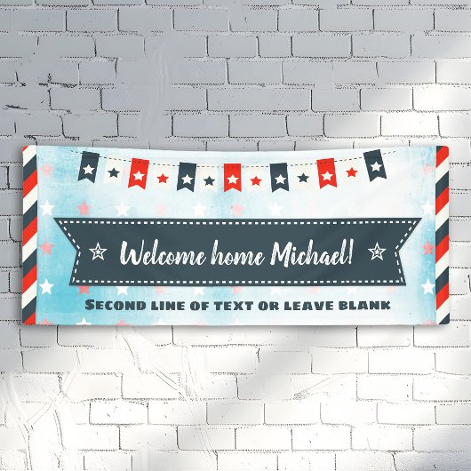 ウェルカムホームレッドホワイトとブルースターとストライプ 横断幕
