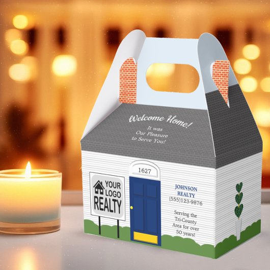 ウェルカムホーム不動産仲介業者ロゴブルードアギフトボックス フェイバーボックス