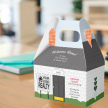 ウェルカムホーム不動産仲介業者ロゴ新しいホームギフトボックス