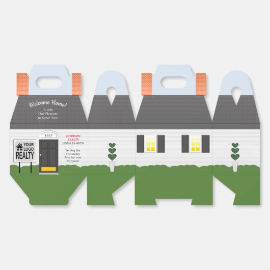 ウェルカムホーム不動産仲介業者ロゴ新しいホームメディアギフトボックス フェイバーボックス (見開き)