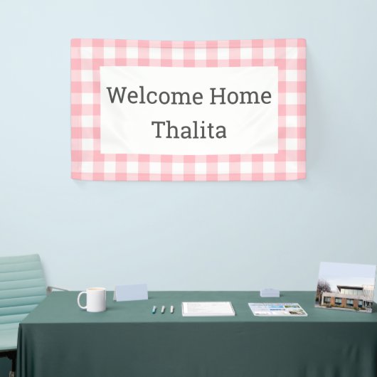 ウェルカムホーム名ピンクと白バッファローチェック 横断幕 (トレードショー)