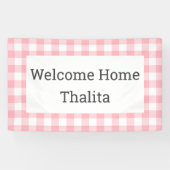 ウェルカムホーム名ピンクと白バッファローチェック 横断幕 (横)
