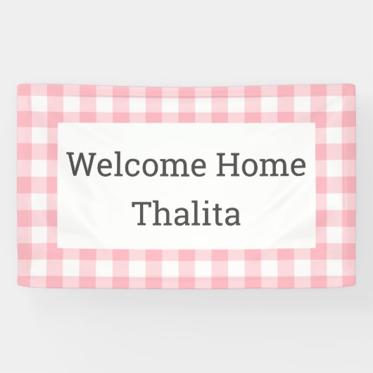 ウェルカムホーム名ピンクと白バッファローチェック 横断幕 (横)