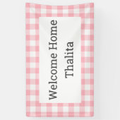 ウェルカムホーム名ピンクと白バッファローチェック 横断幕 (縦)