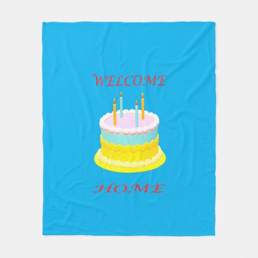 ウェルカムホーム深いマリンブルーとケーキベビーブラ フリースブランケット (正面)