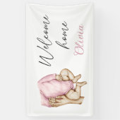 ウェルカムホーム生まれたばかりのベビーガール 横断幕 (縦)