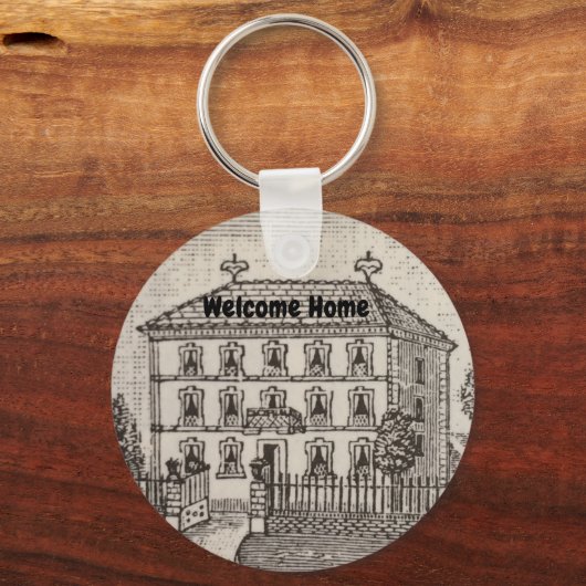 ウェルカムホーム白黒ハウスセラーズ不動産仲介業者 キーホルダー (正面)