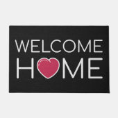 ウェルカムホーム赤いハートCoirテクスチャブラック ドアマット (正面)