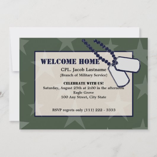 ウェルカムホーム軍隊グリーンスターズ&ドッグタグ 招待状 (正面)