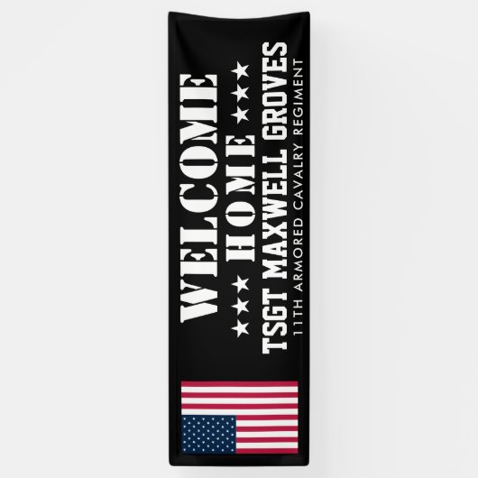 ウェルカムホーム軍隊バナーとアメリカ国旗 横断幕 (縦)
