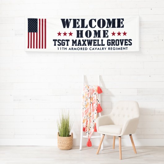 ウェルカムホーム軍隊バナーとアメリカ国旗 横断幕 (インサイチュ)