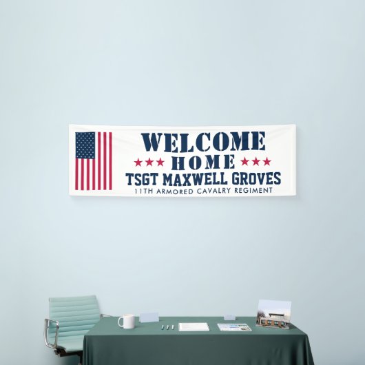 ウェルカムホーム軍隊バナーとアメリカ国旗 横断幕 (トレードショー)