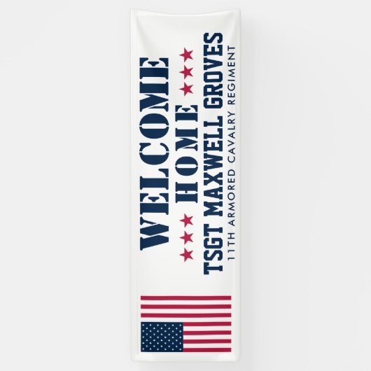 ウェルカムホーム軍隊バナーとアメリカ国旗 横断幕 (縦)