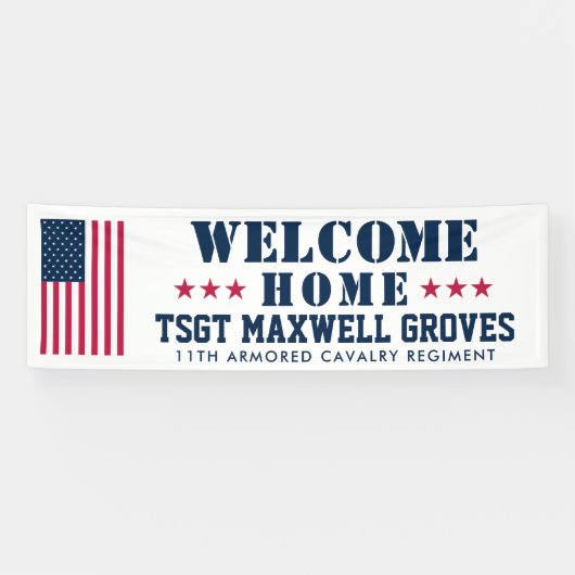 ウェルカムホーム軍隊バナーとアメリカ国旗 横断幕 (横)