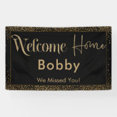ウェルカムホーム金ゴールド紙吹雪、黒 横断幕 (横)