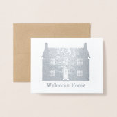 ウェルカムホーム – コテージと自分の文字 箔カード (封筒付き正面)