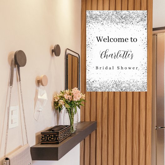 ウェルカムボード　結婚前のお祝いパーティー　白と銀の輝き ポスター