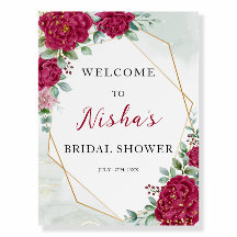 ウェルカムボード 赤い花のブライダルシャワー
