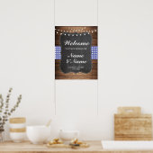 ウェルカムポスター 青チェック サイン 結婚式 ウッドポスター (キッチン)