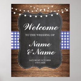 ウェルカムポスター 青チェック サイン 結婚式 ウッドポスター