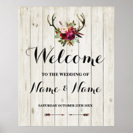 ウェルカムポスター 鹿の角のサイン ウェディング フラワーポスター ポスター
