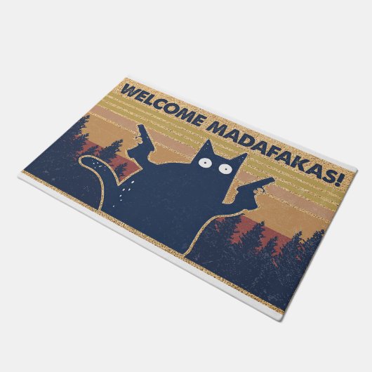 ウェルカムマダファカス猫好き、家族のためのギフト ドアマット (アングル)