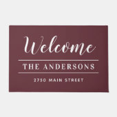 ウェルカムメルロ赤パーソナライズされたファミリー名 ドアマット (正面)