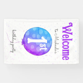 ウェルカムモダンバルーンベビーガール1st誕生日 横断幕