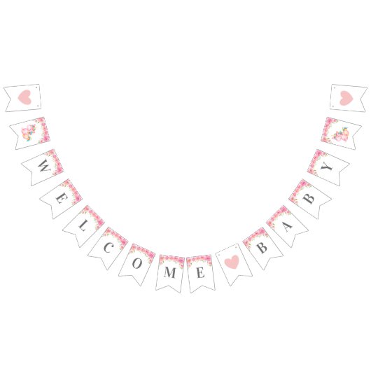 ウェルカムユニコーン動物ピンクの女の子牡丹ベビーシャワー バンティングフラッグ (全)