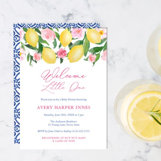 ウェルカムリトルワンカプリレモン女の子ベビーシャワー 招待状