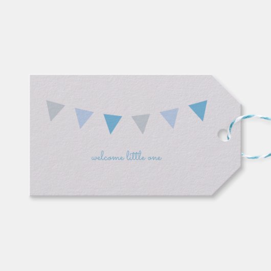 ウェルカムリトルワンギフトラベル{ライトブルーとグレー} ギフトタグ (正面(横))