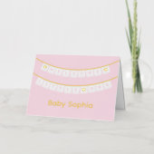 ウェルカムリトルワンピンクベビーおめでとう 箔グリーティングカード (正面)