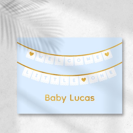 ウェルカムリトルワンブルーベビーおめでとう 箔グリーティングカード