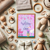 ウェルカムリトルワンベビーガールかわいいストークベビーカー カード