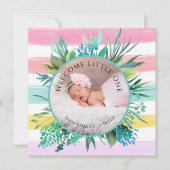 ウェルカムリトルワンベビーガールピンクストライプ誕生 カード (正面)