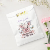 ウェルカムリトルワン – かわいい子豚の赤ちゃんシャワー フェイバーバッグ (封をした状態)