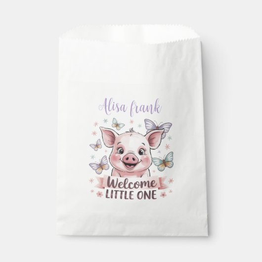 ウェルカムリトルワン – かわいい子豚の赤ちゃんシャワー フェイバーバッグ (正面)