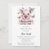 ウェルカムリトルワン – かわいい子豚の赤ちゃんシャワー 招待状 (正面)