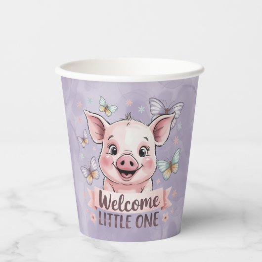 ウェルカムリトルワン – かわいい子豚の赤ちゃんシャワー 紙コップ (正面)