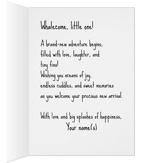 ウェルカムリトルワン、新生児カード付き文字、クジラ (内側 (右))